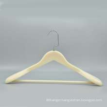 Top quality white plastic coat suit clothes hanger top plastic hanger with Non slip bar  for cloths